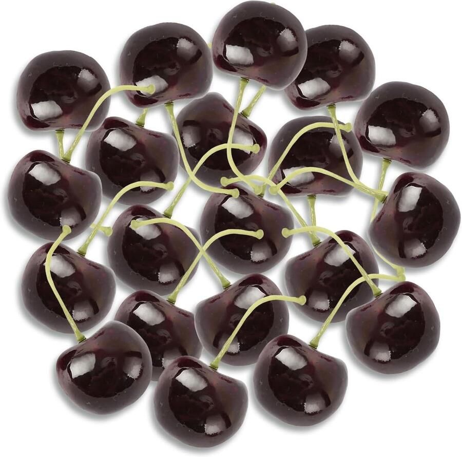 Allecto Plus Artificial Cherries Decoratie 20 stuks Nep Fruit Kers Model Realistische Fruit Decoratie Thuis Keuken Feest Tafel Decoratie (Zwart)