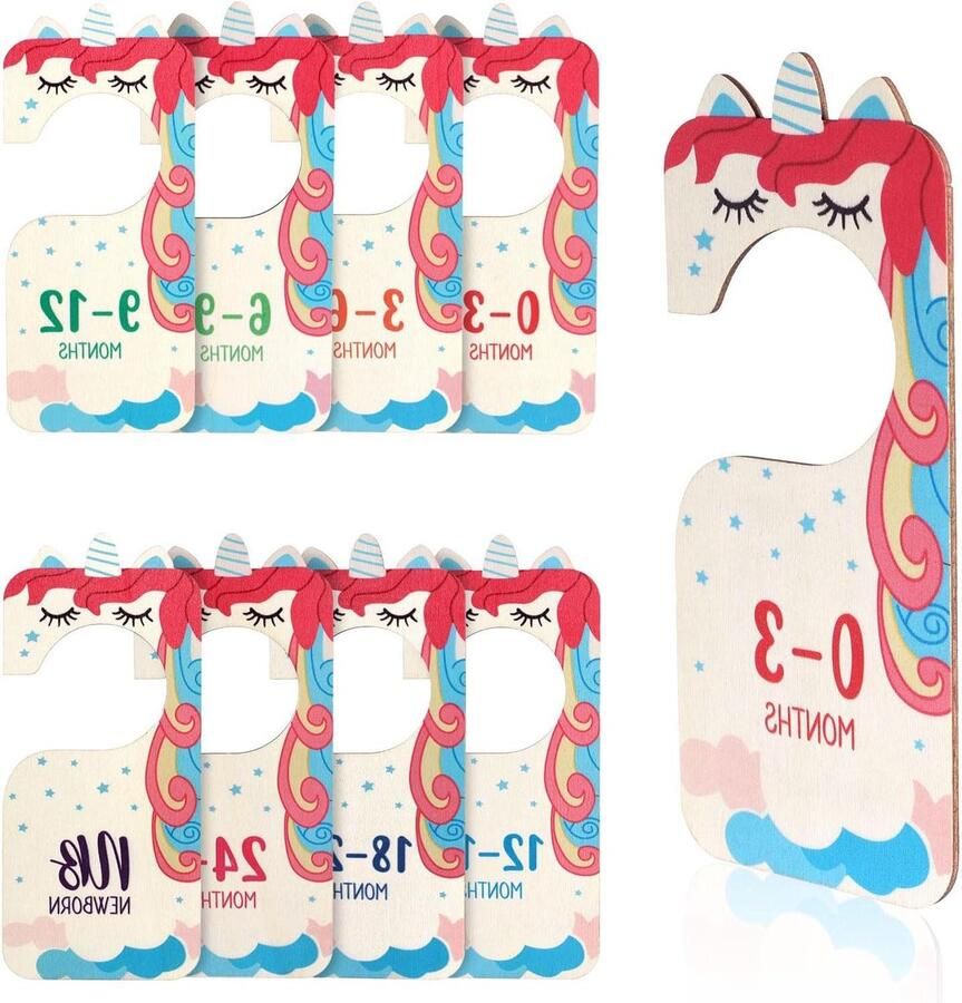 Allecto plus Babykastverdelers in Meerkleurig Hout voor Pasgeboren Kleding Organisatie met Eenhoorn Ontwerp Set van 8 Stuks