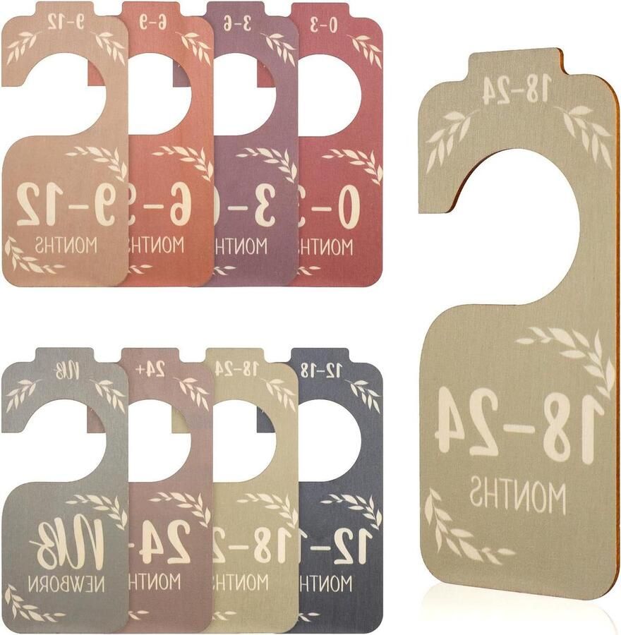 Allecto plus Babykastverdelers voor Kledingorganizer Meerkleurige Houten Kledingverdelers voor Kinderkamer Pasgeboren tot 24 Maanden 8 stuks