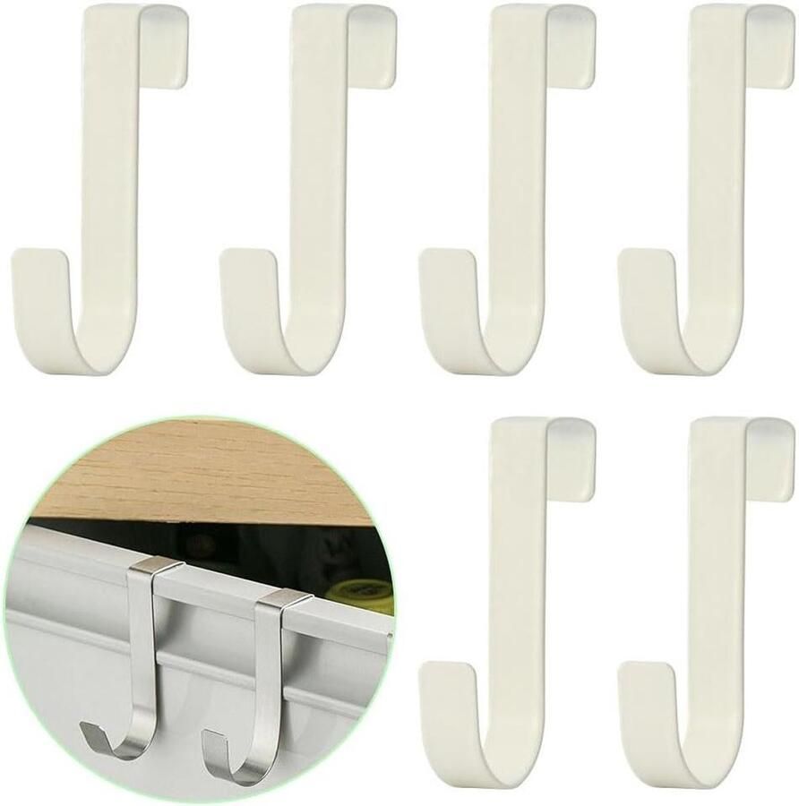 Allecto Plus Badjashaken 6 stuks Metalen haken voor badkamerradiator Ruimtebesparend Handdoekhaak Wit Badkameraccessoires