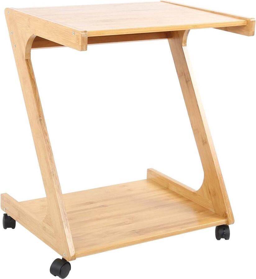 Allecto Plus Bamboe bijzettafel met 2 niveaus op universele wielen voor woon- en slaapkamer 515 x 39 x 59 cm