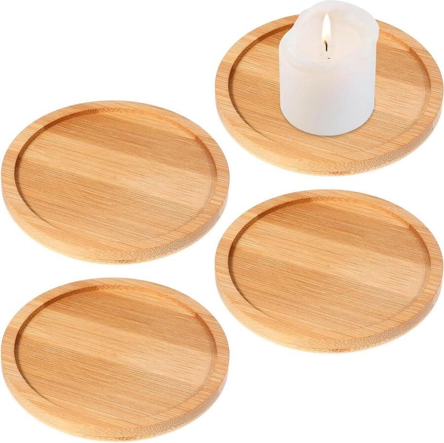 Allecto Plus Bamboe Dienblad Kaarsenhouder Set van 4 Decoratieve Houten Dienblad Vintage Centerpiece Kaars Houder Pijler Geurende Bal Kaarsen Tafel Decor 35 Inch