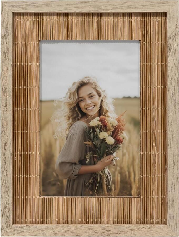 Allecto plus Natuurlijke bamboe Boho fotolijst 10 x 15 cm voor tafel of muurdecoratie Ideaal cadeau voor familie en vrienden Moederdagcadeau