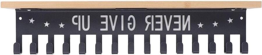 Allecto Plus Bamboe Medaillehanger Met Metalen Trofeeplankhouder Opbergplanken Voor Slaapkamers En Sportscholen