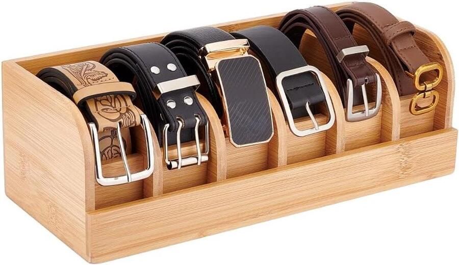 Allecto plus Bamboe Riemen Organizer Box met Verdelers Houten Vitrine voor Riemen Opbergcontainer voor Muur Kast en Tafel Riemenrek met Opslag Voor Mannen en Vrouwen