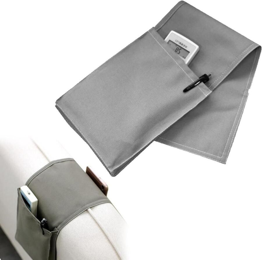 Allecto Plus Bank- en tasorganizer voor afstandsbedieningen en telefoon Lichtgrijs Handige opbergtas voor bank stoel of bed