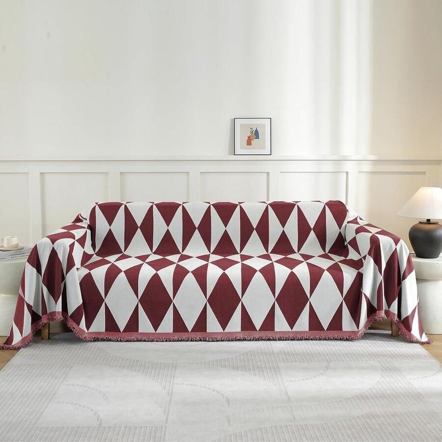 Allecto plus Bankhoes 180x340 CM voor 3-zitsbank Universeel Vier Seizoenen Hoes Inclusief Armleuningen Rood Vlekbestendig Home Decor Beschermbank voor Langer Behoud 100% Polyester