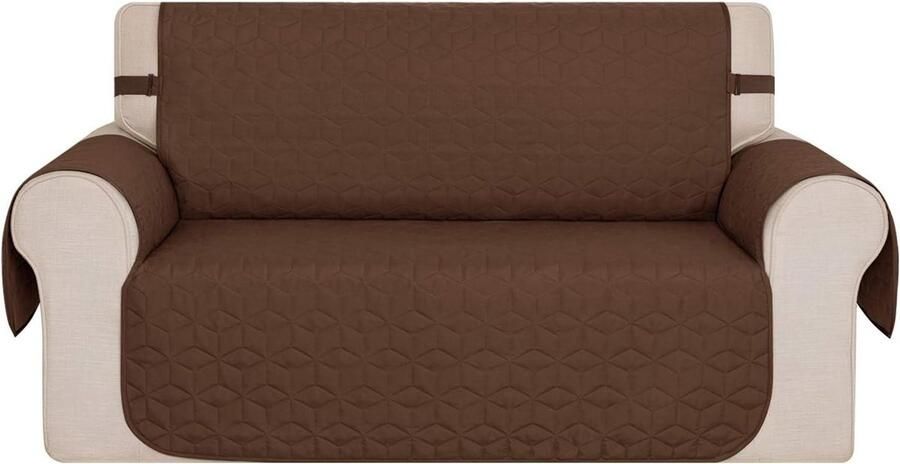 Allecto Plus Bankhoes 2-zits in Koffiekleurig Geometrie Patroon Voor Kantoor en Woonkamer Armleuningbeschermer 116x190 cm