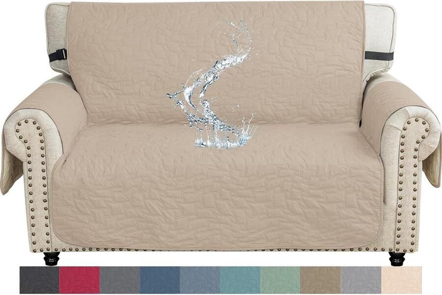 Allecto plus Waterdichte Bankhoes voor 2-Zits Bank Universele Bankovertrek Krasbestendige Sofa Cover Armsteunbeschermer Honden Katten Beige Woonkamer Sofa Set