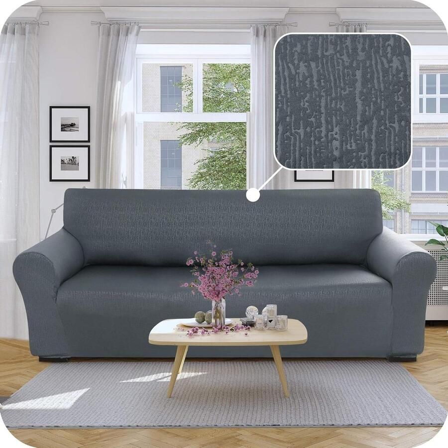 Allecto Plus Bankhoes antislip decoratieve bankbeschermer voor woonkamer Grijs 237x83x89 CM Sofa bescherming met anti-slip Hoes met zachte stof
