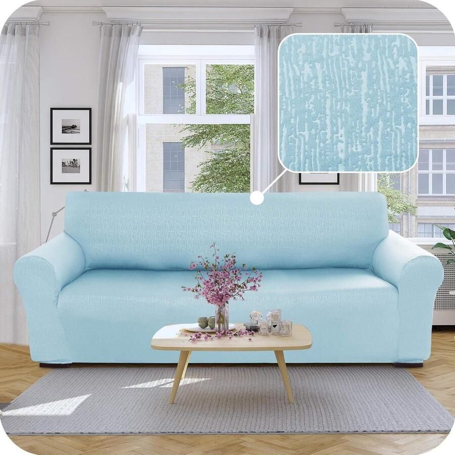 Allecto Plus Bankhoes met antislip Decoratieve bankbeschermer voor de woonkamer Zachte bankbeschermer Hemelsblauw 237x83x89 cm