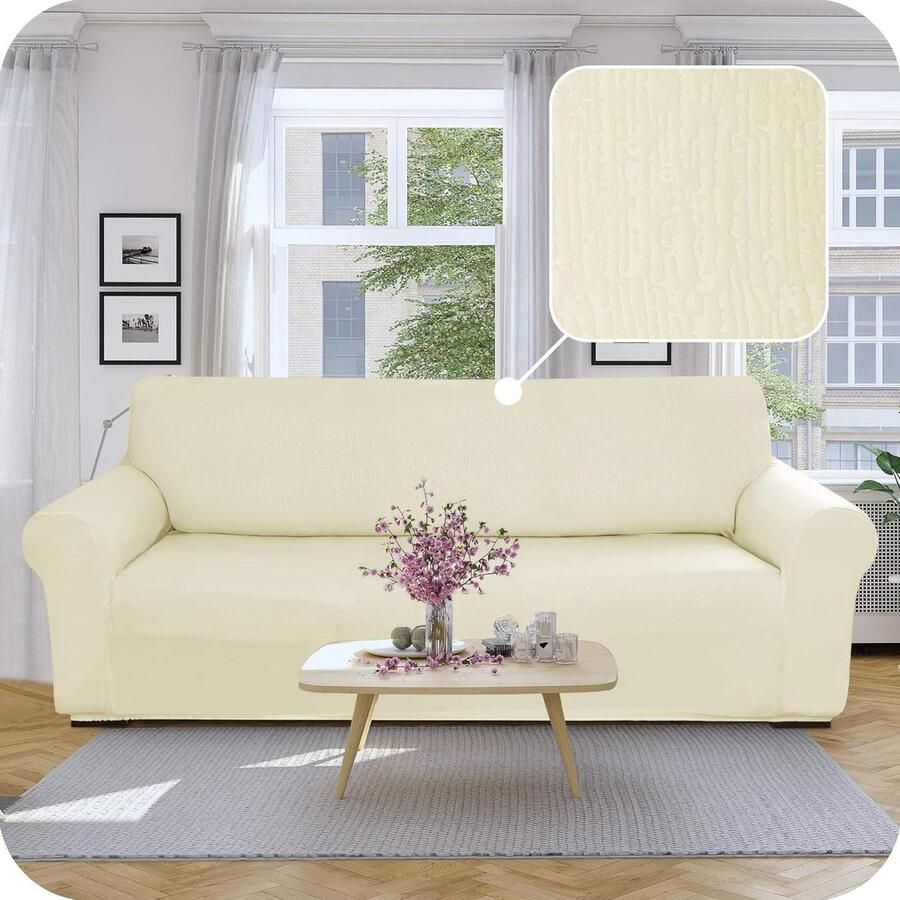 Allecto Plus Bankhoes met antislip voor woonkamer zachte bankbeschermer Beige 237×83×89 CM. Beschermt tegen stof en vlekken. Perfecte decoratie voor banken. Leuke toevoeging aan uw interieur