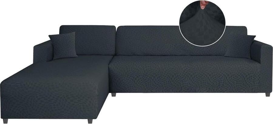 Allecto plus Bankhoes voor L-vormige Hoekbank Sofahoes met Schiereiland Stretch Materiaal Donkergrijs 2+3 Plaatsen