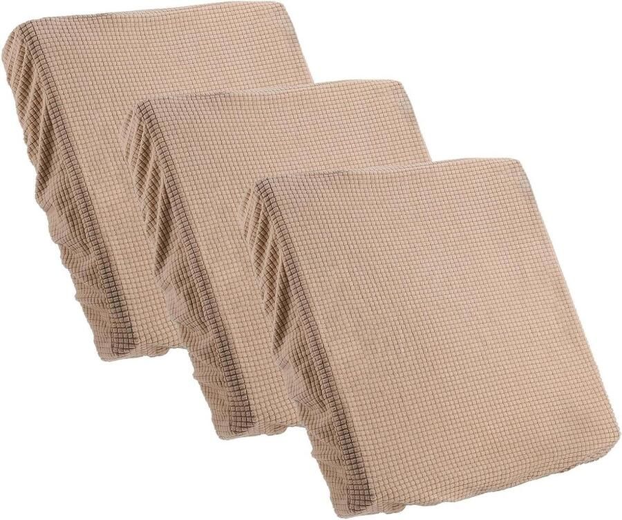 Allecto Plus Bankovertrek Set van 3 stuks 50 x 50 cm Elastisch Polyester Magisch Wasbaar Antislip Lichtbruin Thuisgebruik