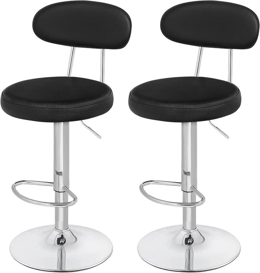 Allecto plus Barkrukken set van 2 Hoogte verstelbaar 360° draaibaar Keukenstoelen Rugleuning Voetensteun Gevoerde zitting PU Zwart