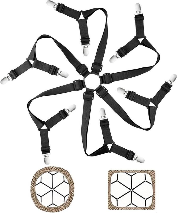 Allecto plus Bed Sheet Fasteners voor ronde en vierkante matrassen in het zwart Hoeslaken-spanner met 6-zijdige bevestiging