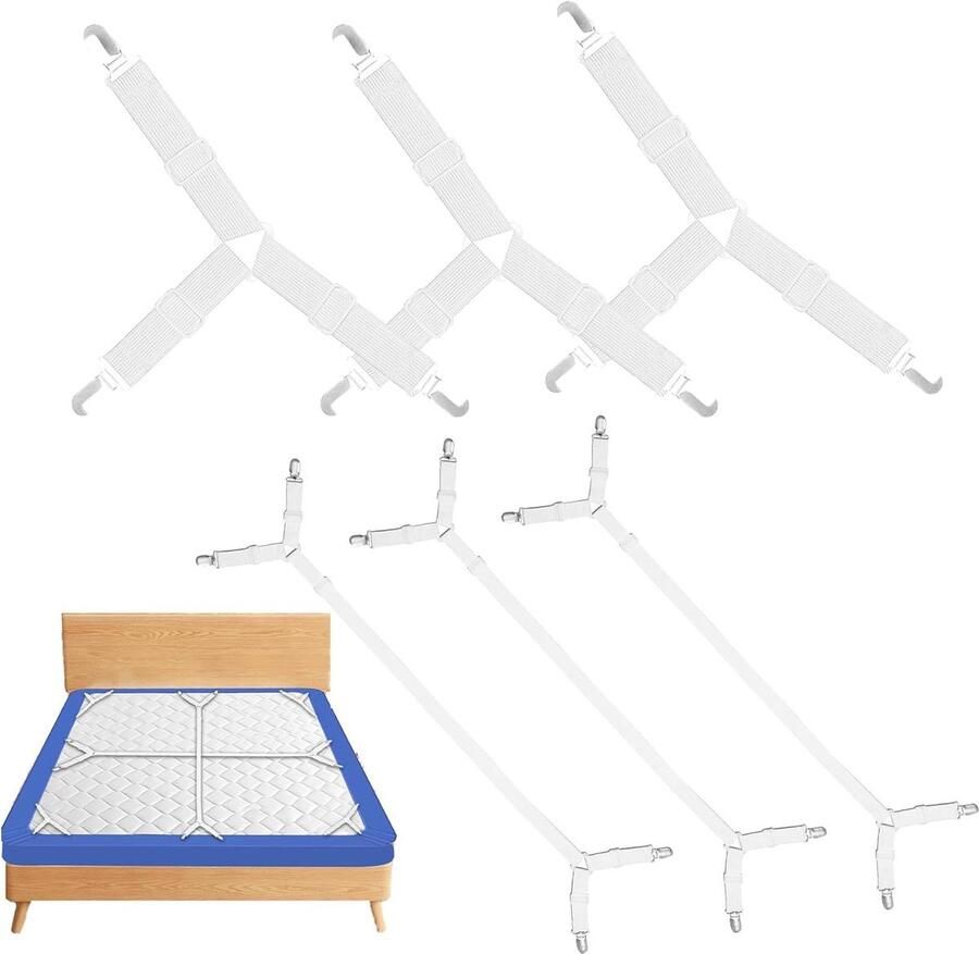 Allecto plus Bedlaken spanbanden 6 stuks verstelbare bedlakenspanners hoogwaardige nylon spanners voor matrassen bank wit regelbare 7-30 cm 70-280 cm