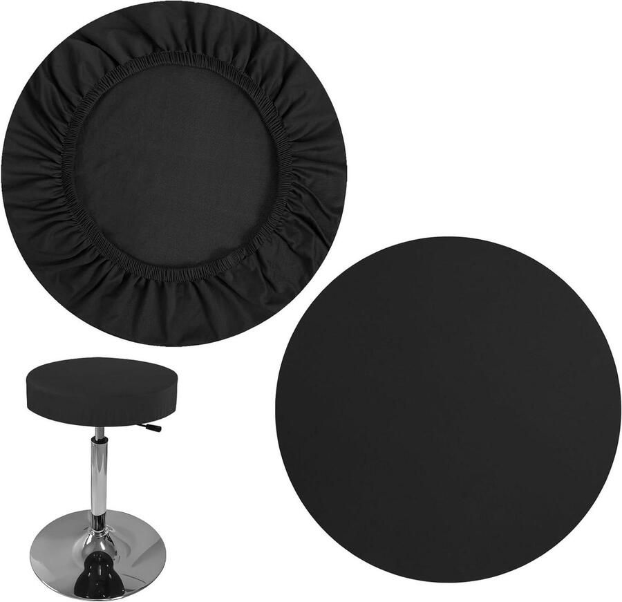 Allecto Plus Bekleding krukje ronde draaistoel Wasbare krukhoes Elastische hoes eetkamerstoel Ronde krukhoes (Zwart)