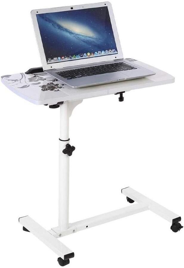 Allecto Plus Beweegbaar laptopbureau op wielen in hoogte verstelbaar wit Multifunctionele laptoptafel met verstelbare hoogte