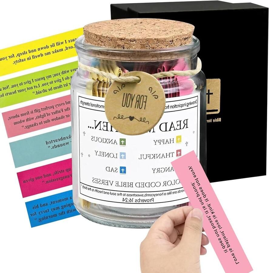 Allecto Plus Bijbelverzenpot met 90 kleurkaarten voor inspiratie Christelijk cadeau met bijbelverzen voor gebed en studie