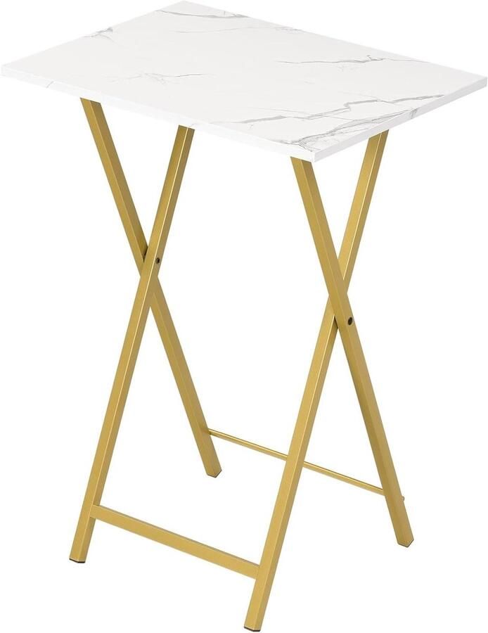 Allecto plus Bijzettafel klaptafel voor kleine ruimtes tafelblad opklapbaar ideaal voor snacks en maaltijden marmer en goud effect