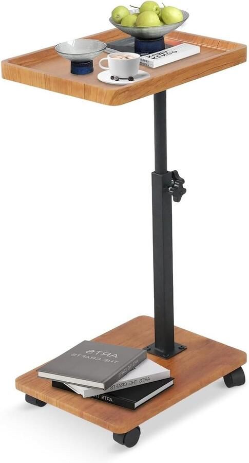 Allecto Plus Bijzettafel met wieltjes en verstelbaar tafelblad voor woon- en slaapkamer Koffietafel Laptoptafel Nachtkastje 360° draaibaar