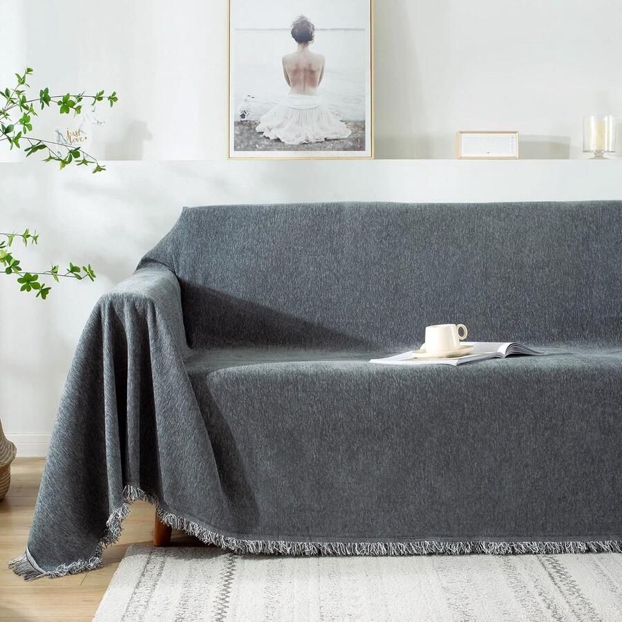 Allecto Plus Blankets Sofa Slipcovers voor Bank en Bed Zacht Warm Dekentje Dubbel Bed Maat Donkergrijs 180x260cm