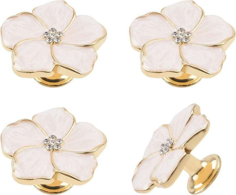 Allecto Premium 4 stuks Bloemblaadje Ladeknoppen Gouden Zinkegering Knoppen voor Dressoir Meubels Wit Doseeroppervlak
