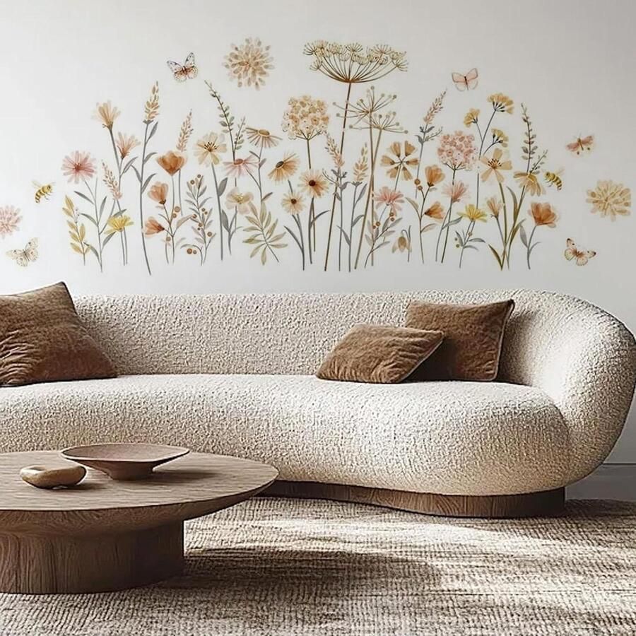 Allecto Plus Bloemen Boho Wandtattooset Paardenbloem Muursticker 120 x 40 cm Kinderkamer Muurstickers Wanddecoratie voor Woonkamer Bank Badkamer Bloemen Thema Kids Decoratie