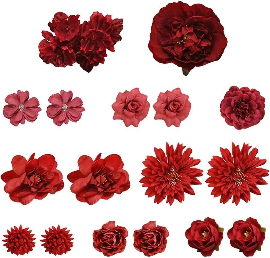 Allecto Plus Bloemen decoratie set met 17 rode simuleerde bloemen voor kunsthandwerk en decoratie van eettafels en taarten