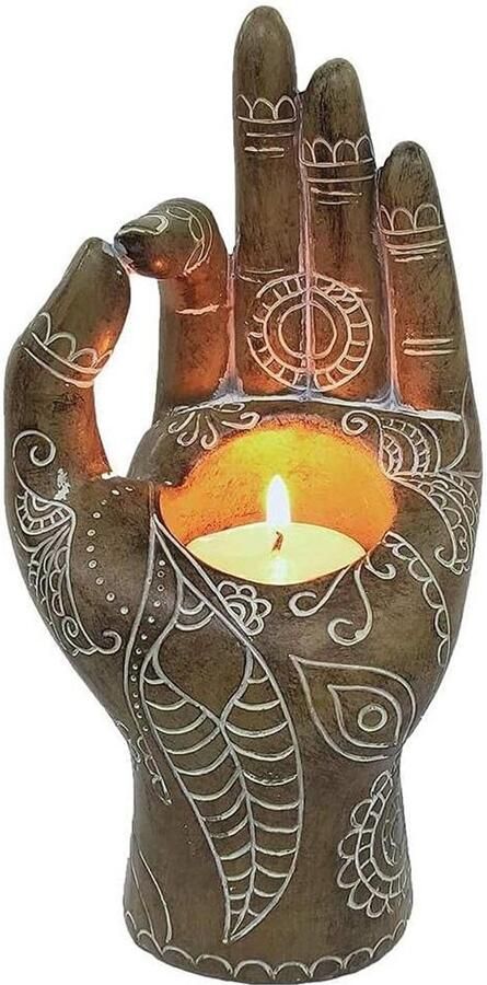 Allecto plus Boeddha Kandelaar Hand Vorm Standbeeld voor Yoga Familie Decoratie Bureau Collectibles met Kaars Rustgevende Sfeer Creëren Meditatie Accessoires