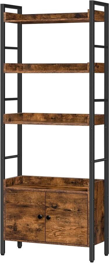 Allecto Plus Boekenkast met deuren en planken Staand opbergrek 4 niveaus Industrieel design voor woonkamer Kantoor keuken werkkamer en hal Multifunctioneel meubel