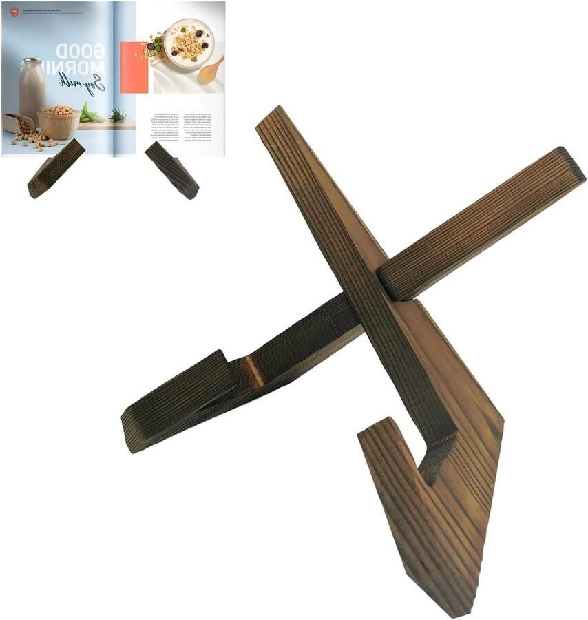 Allecto plus Boekenkast voor kookboeken en restaurant houten kookboekstandaard in antraciet stabiele draagbare boekenkast