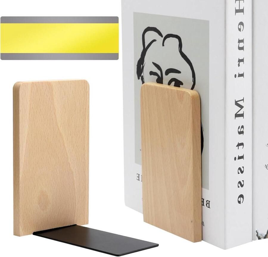 Allecto Plus Boekensteunen Set van 2 Houten Boekensteun met Boekenlegger Beukenhout Thuis Kantoor Bibliotheek CD's Platen Zware Boeken