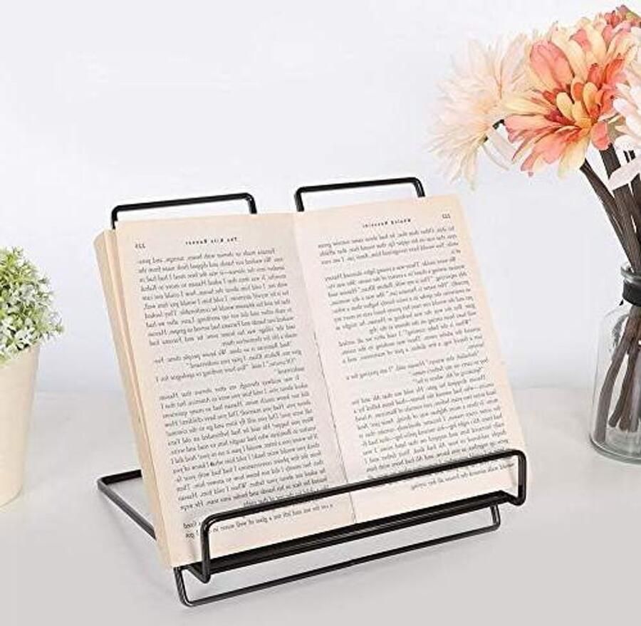 Allecto plus Boekensteunen voor Bureau Organisatie en Woondecoratie met IJzeren Tafelblad Rack in Zwart Tablet en Computer Stand