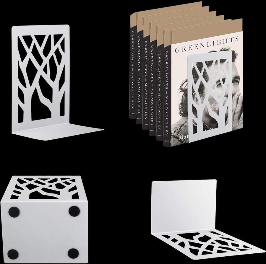 Allecto plus Boeksteunen voor Bureau en Plank Metalen Boekensteunen Boekhouder voor Kantoor en School Home Decoratieve Boekensteun Boek Stoppers Wit Set van 1