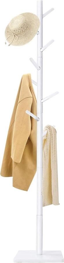 Allecto plus Boomvormige kapstok van massief hout voor entree en woonkamer 180cm hoogte 8 haken antislip pad 3 verstelbare hoogtes wit