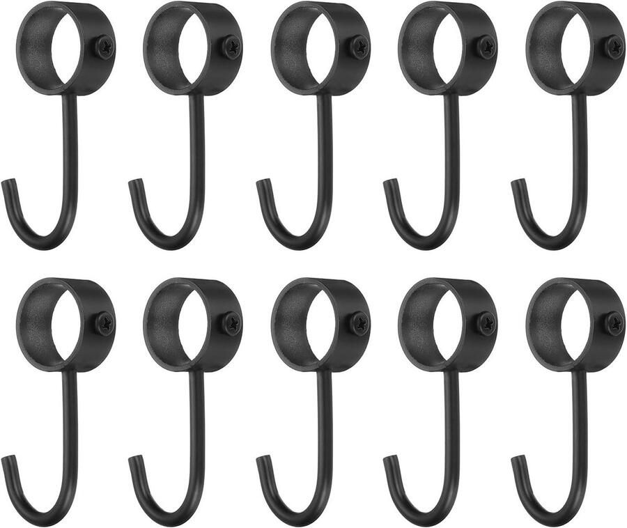 Allecto plus Buisstang haken set van 10 stuks roestvrij staal 25 mm verstelbare binnendiameter kledingstang haken voor kledingkasten zwart