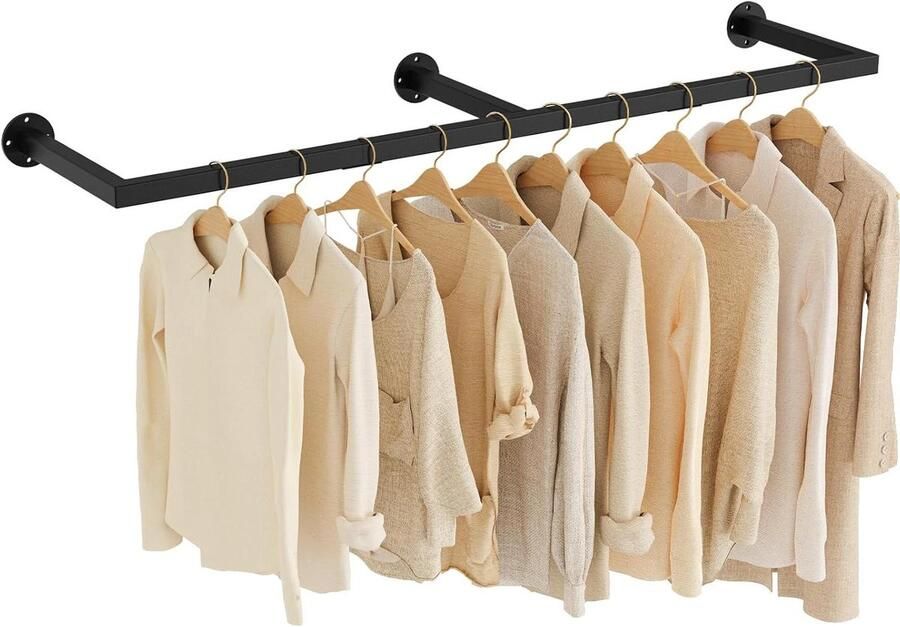 Allecto plus Buisvormig kledingrek 140cm zwart voor slaapkamer met 3 onderstellen