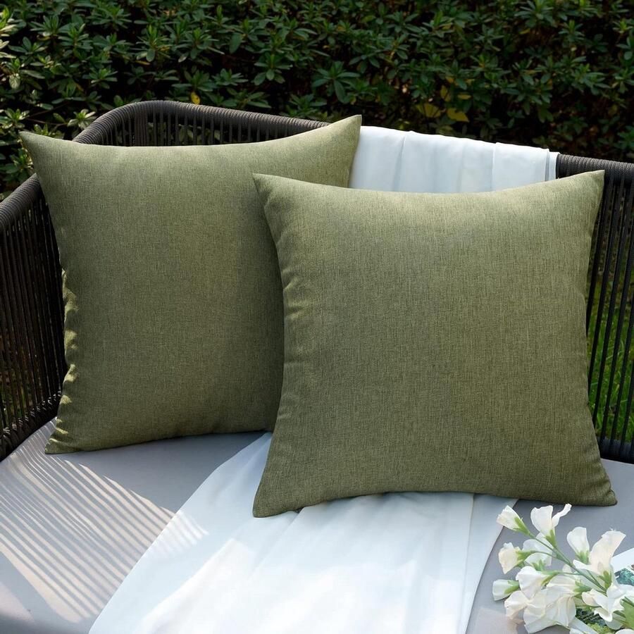 Allecto Plus Waterdichte Kussenslopen voor Buiten Decoratieve Kussenhoezen van Polyester Tuin Bank Woonkamer Bed Set van 2 45 x 45 cm Donkergroen