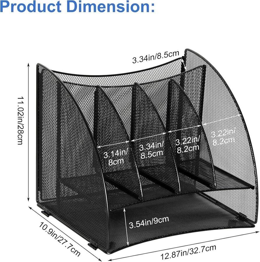 Allecto plus Bureau brievenlade organizer opgeruimd met documenthouder en tijdschriftenhouder in zwart metaal