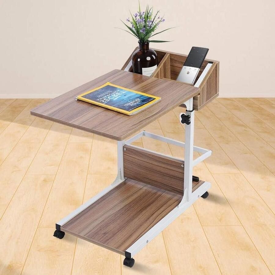 Allecto Plus Bureau tafel laptop bureau notitiebord bureau op wielen in hoogte verstelbaar 50-80cm Eikenkleurig Ruimtebesparend design