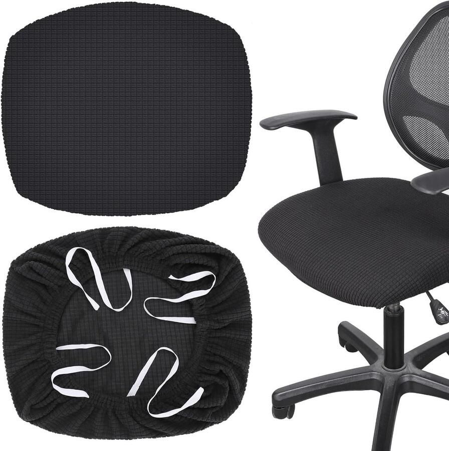 Allecto Plus Bureaustoelhoezen in stretch spandex Set van 2 Verwijderbaar en wasbaar Stoelhoezen voor computerstoelen Stoelhoes hoes Kussenbeschermers voor kantoor thuis bar Zwart Comfort en bescherming