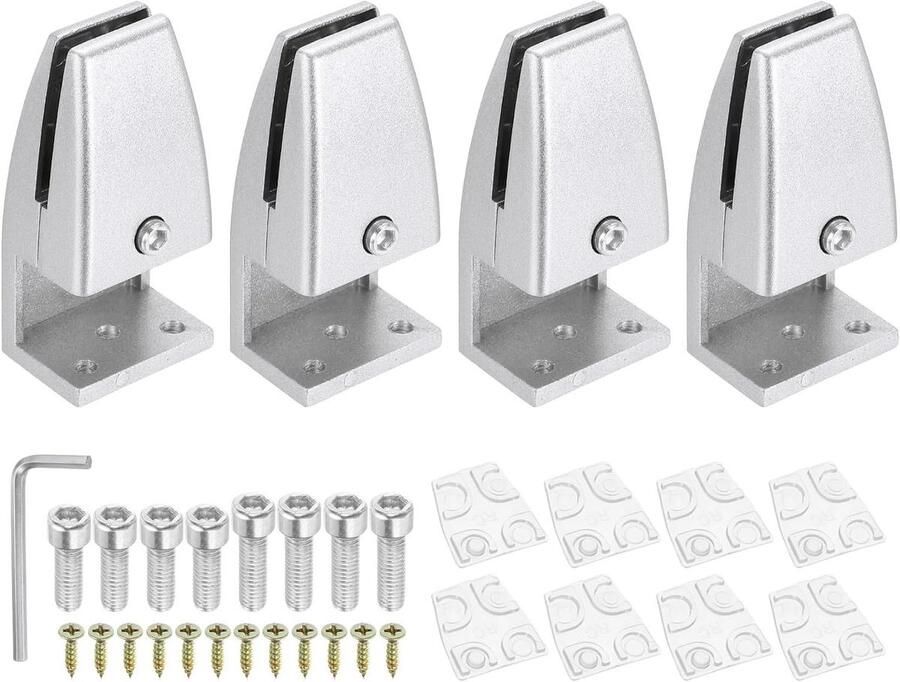 Allecto Plus Bureauverdeler Steunklem 4 Stuks Aluminium 17 x 13 x 36 cm Schildklem Scheidingswand Klembeugel voor Kantoor Thuis Zilver Handige Bureau Accessoire met Zoekwoorden 'Bureauverdeler' en 'Kantoor