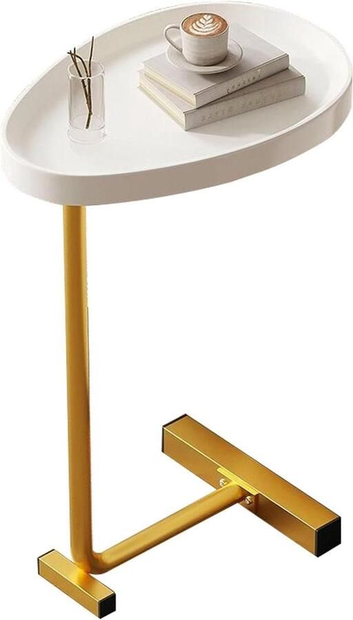 Allecto plus C-vormige Bijzettafel Bank Bijzettafel met Stevig Frame Elegante Ei-ovale Bijzettafel voor Koffie Snacks en Laptops Ideaal voor Kleine Ruimtes