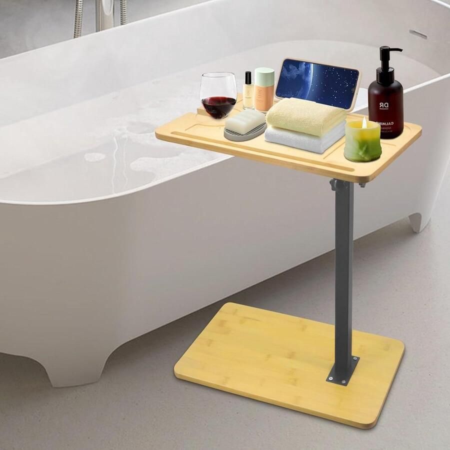 Allecto Plus C-vormige bijzettafel voor slaapkamer en woonkamer Verstelbare hoogte Bedzijde tafel Badkuiplade Bank Slaapbank