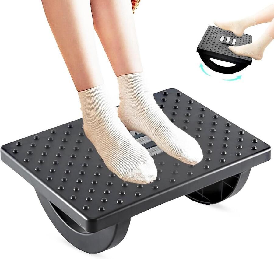 Allecto Plus Verstelbare voetensteun voor bureau met antislip Ergonomisch kussen Massagepunten Kantoorcomfort Comfortabele voetensteun