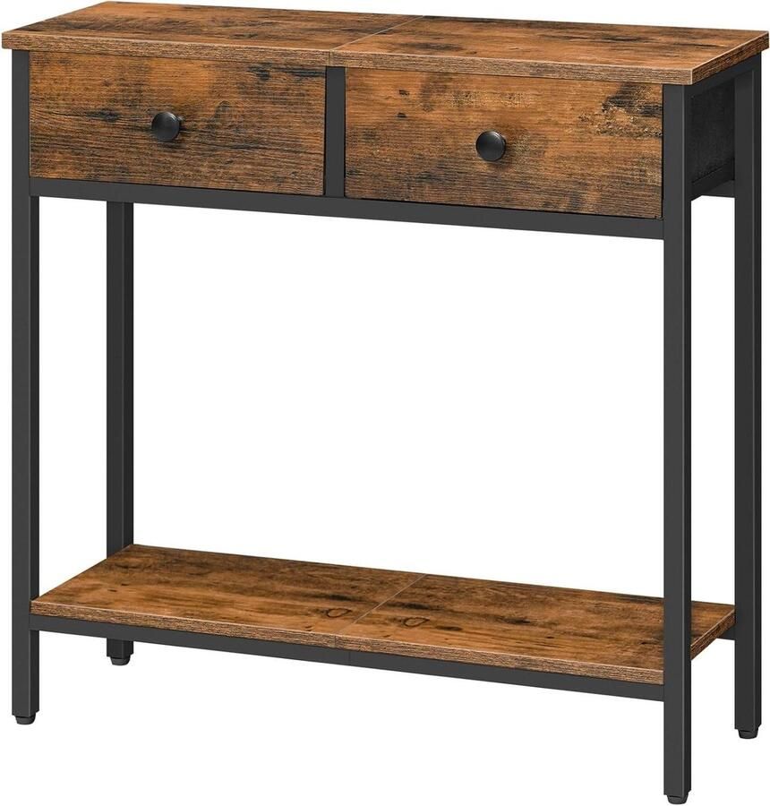 Allecto Plus Consoletafel met 2 laden voor kleine ruimtes Industrieel rustiek design Bruin zwart