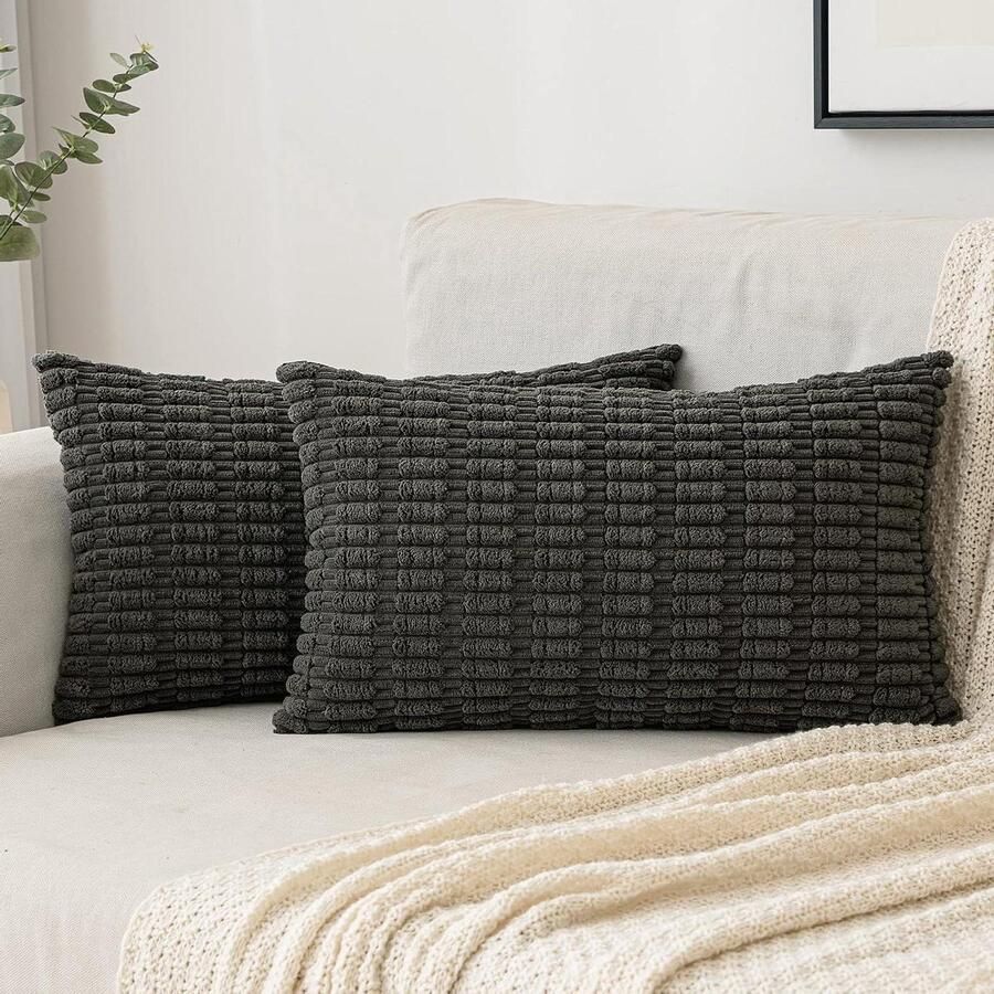 Allecto Plus Corduroy Kussenhoezen 2 stuks 40 x 60 cm Decoratieve bankkussens Zachte sierkussenhoes Woonkamer bank slaapkamer boho decoratie Donkergrijs