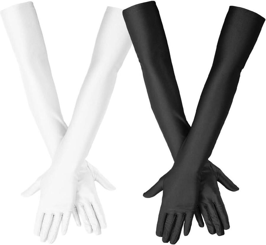 Allecto plus Dameshandschoenen set 2 paar lange elegante bruidshandschoenen van satijn voor dames Ellebooglengte